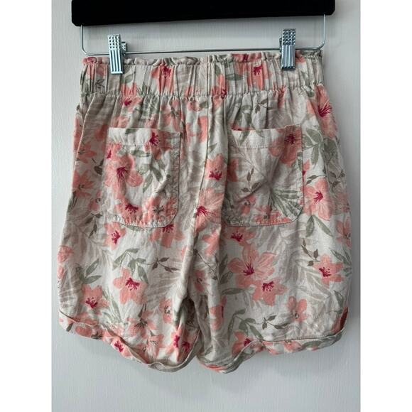 Briggs Cream Pink Floral Boho Chic Linen Paperbag Shorts Sz SM Cottage Coastal - Picture 4 of 7
